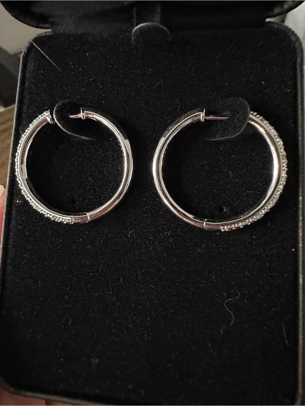 Sterling Silver Hoop Earrings with Pavé Accents - Silver